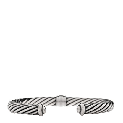 David Yurman Sterling Silver 18K White Gold Diamond 7mm Cable Classics Station Bracelet 2 of 3