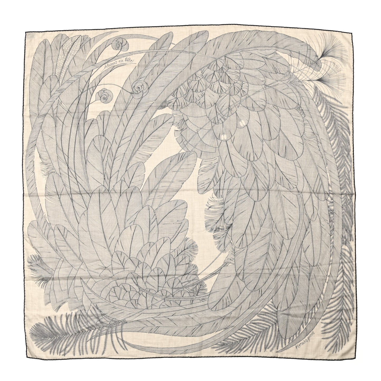 Cashmere Silk Plumes En Fete Shawl 140 Naturel Black