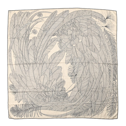 Hermes Cashmere Silk Plumes En Fete Shawl 140 Naturel Black 1 of 6