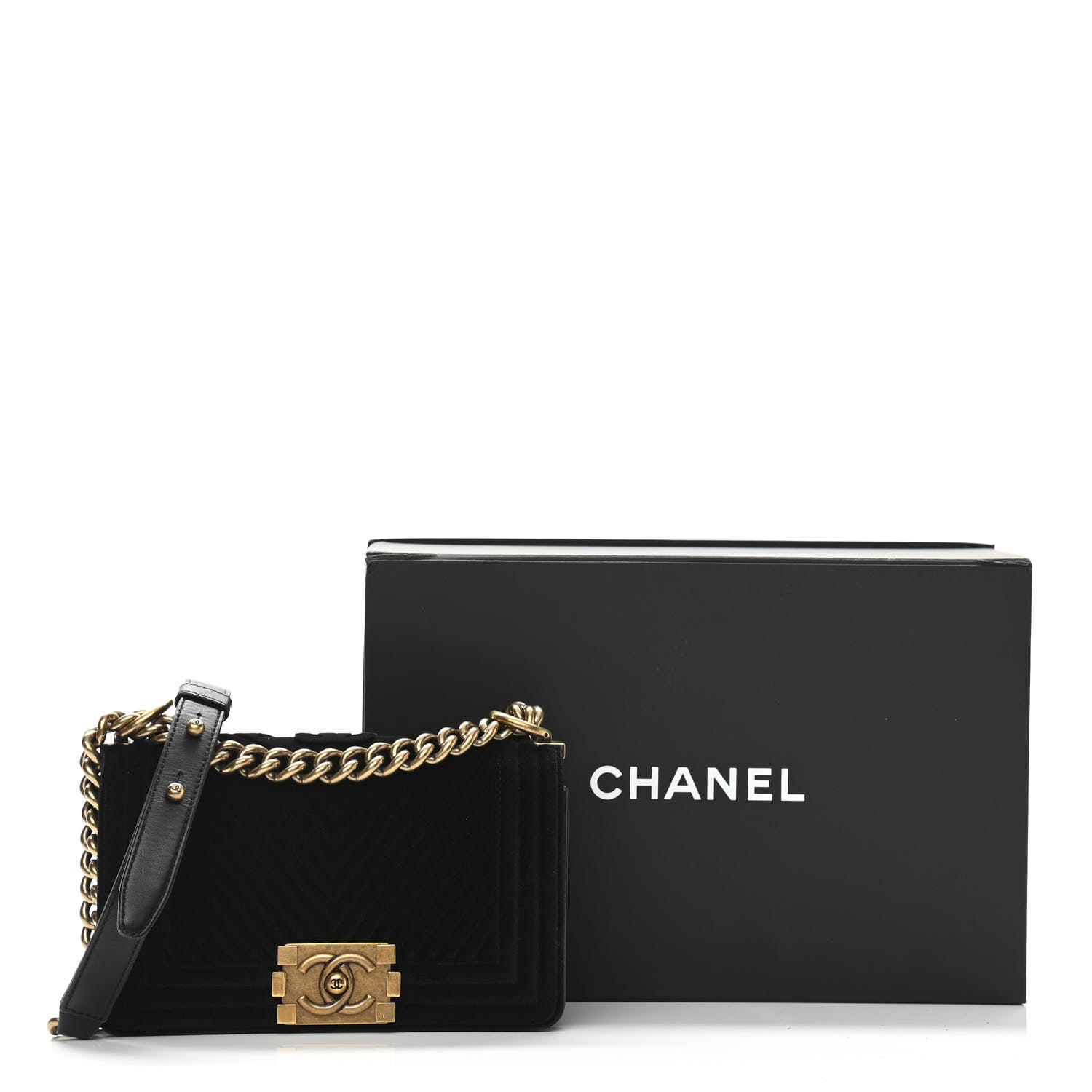 Chanel Velvet Chevron Quilted Small Boy Flap Black 11 of 11