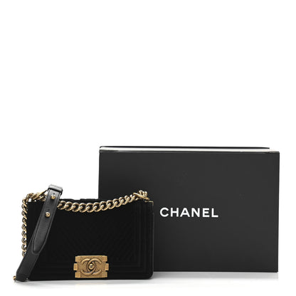 Chanel Velvet Chevron Quilted Small Boy Flap Black 11 of 11