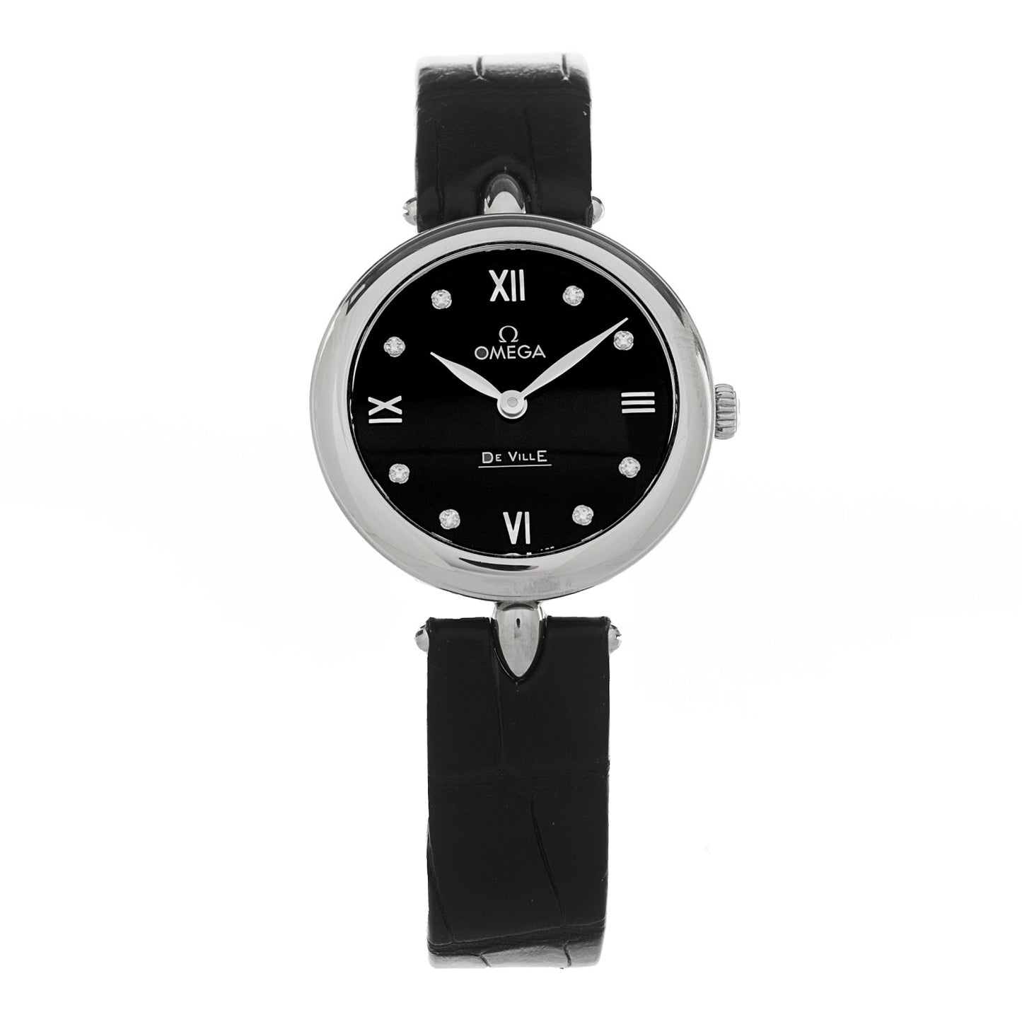 Stainless Steel Alligator Diamond 27mm De Ville Quartz Watch Black 424.13.27.60.51.001