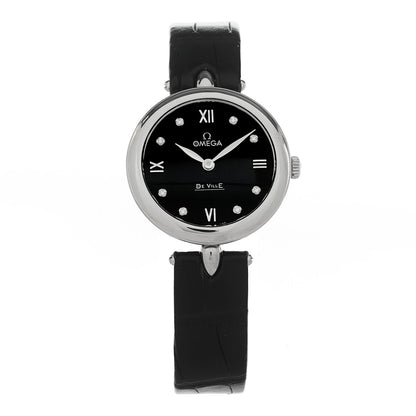 Omega Stainless Steel Alligator Diamond 27mm De Ville Quartz Watch Black 424.13.27.60.51.001 1 of 4
