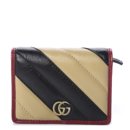 Gucci Azalea Calfskin Matelasse Diagonal Patchwork Torchon GG Marmont Card Case Wallet Black Beige Romantic Cerise 1 of 6