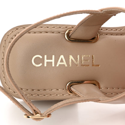 Chanel Lambskin Patent Chain CC Logo Thong Sandals 36.5 Beige 7 of 14