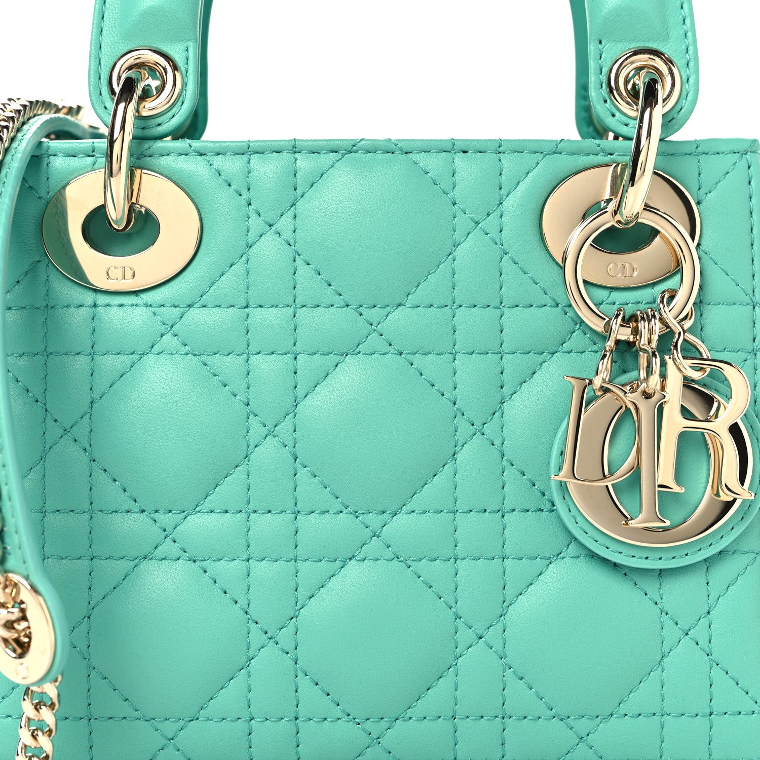 Christian Dior Lambskin Cannage Mini Lady Dior Cobalt Green 8 of 10