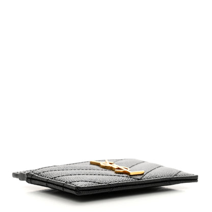Saint Laurent Grain De Poudre Matelasse Chevron Monogram Credit Card Case Black 4 of 7