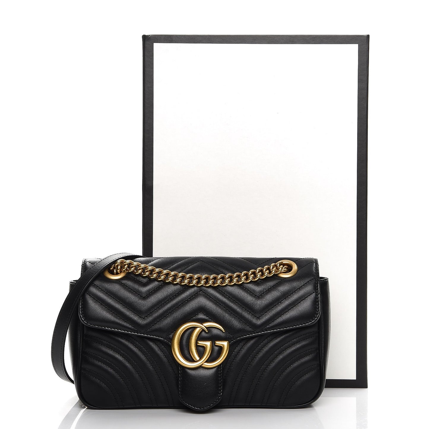 Calfskin Matelasse Small GG Marmont Shoulder Bag Black