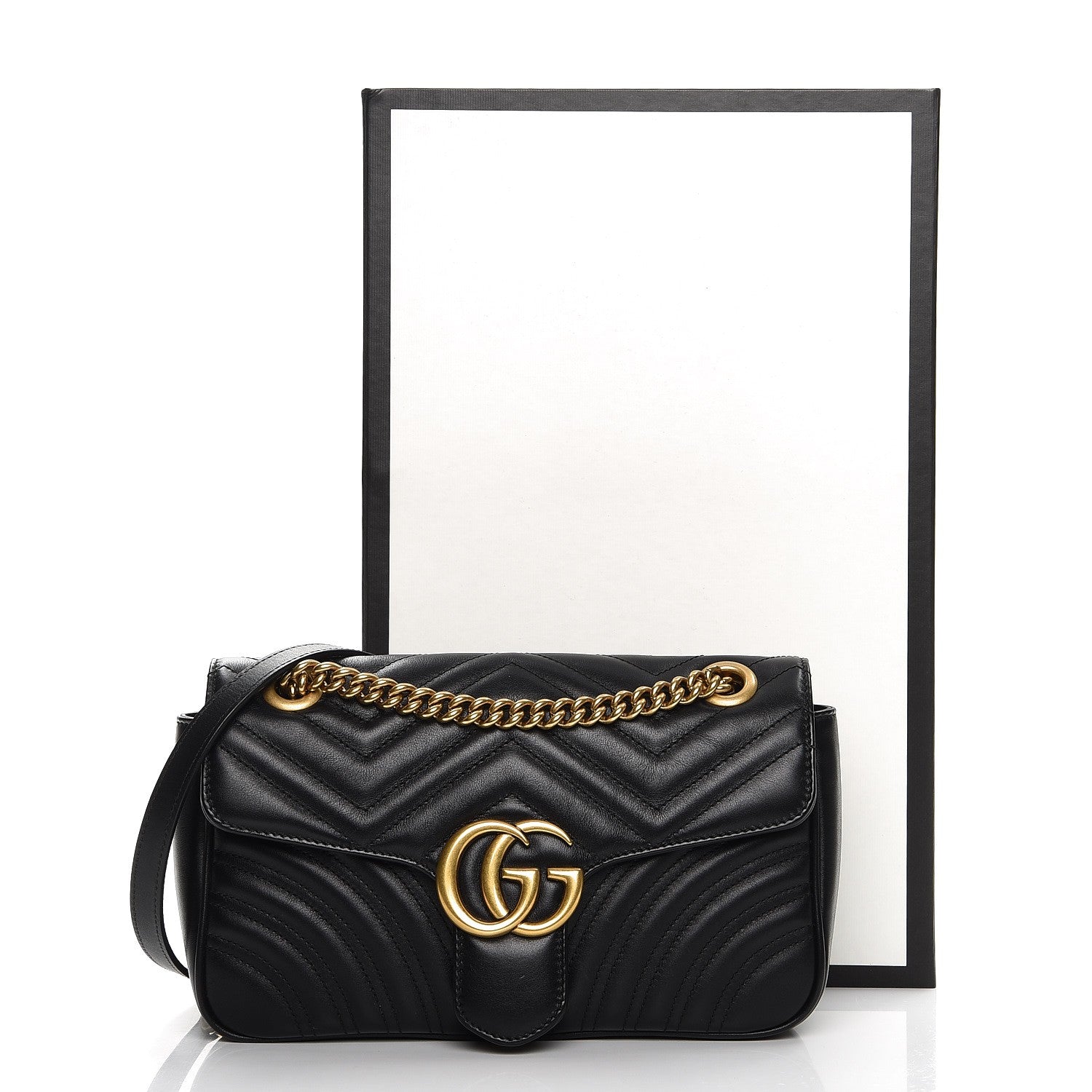 Gucci Calfskin Matelasse Small GG Marmont Shoulder Bag Black 9 of 9