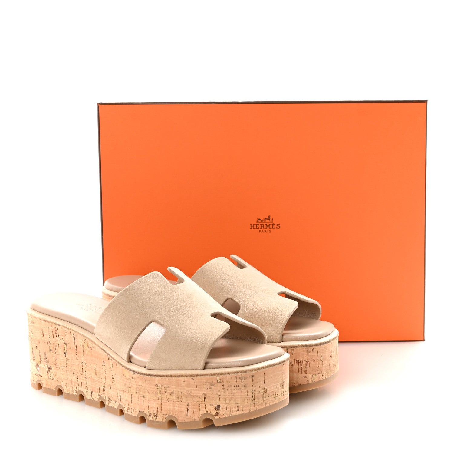 Hermes Suede Goatskin Cork Eze 30 Sandals 38 Beige Argile 10 of 10