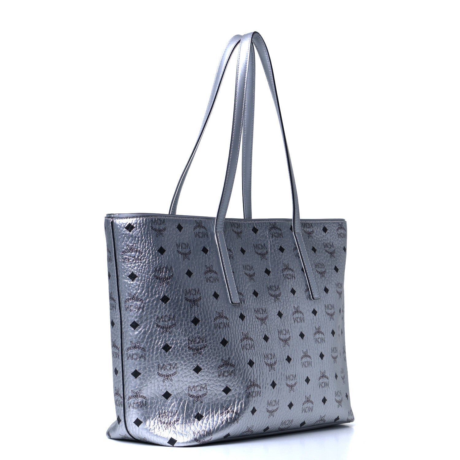 MCM Metallic Visetos Medium Anya Shopper Tote Silver 2 of 10