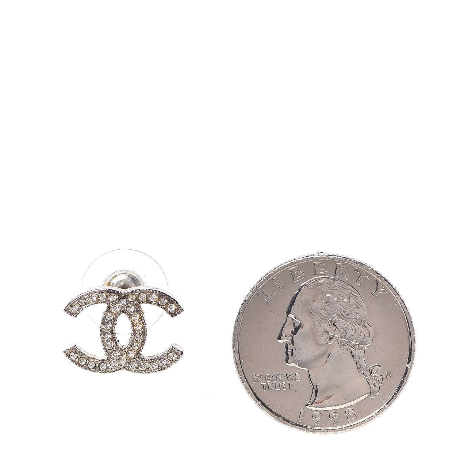 Chanel Crystal Timeless CC Earrings Silver 2 of 8