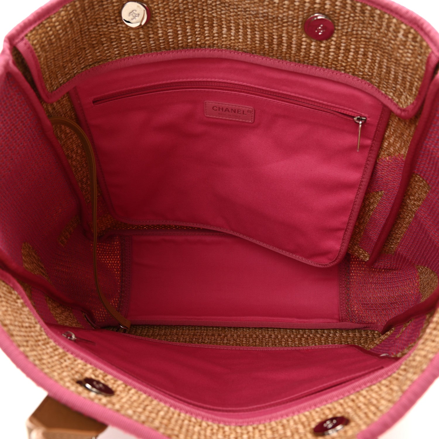 Chanel Woven Straw Raffia Logo Tote Pink Beige 5 of 12