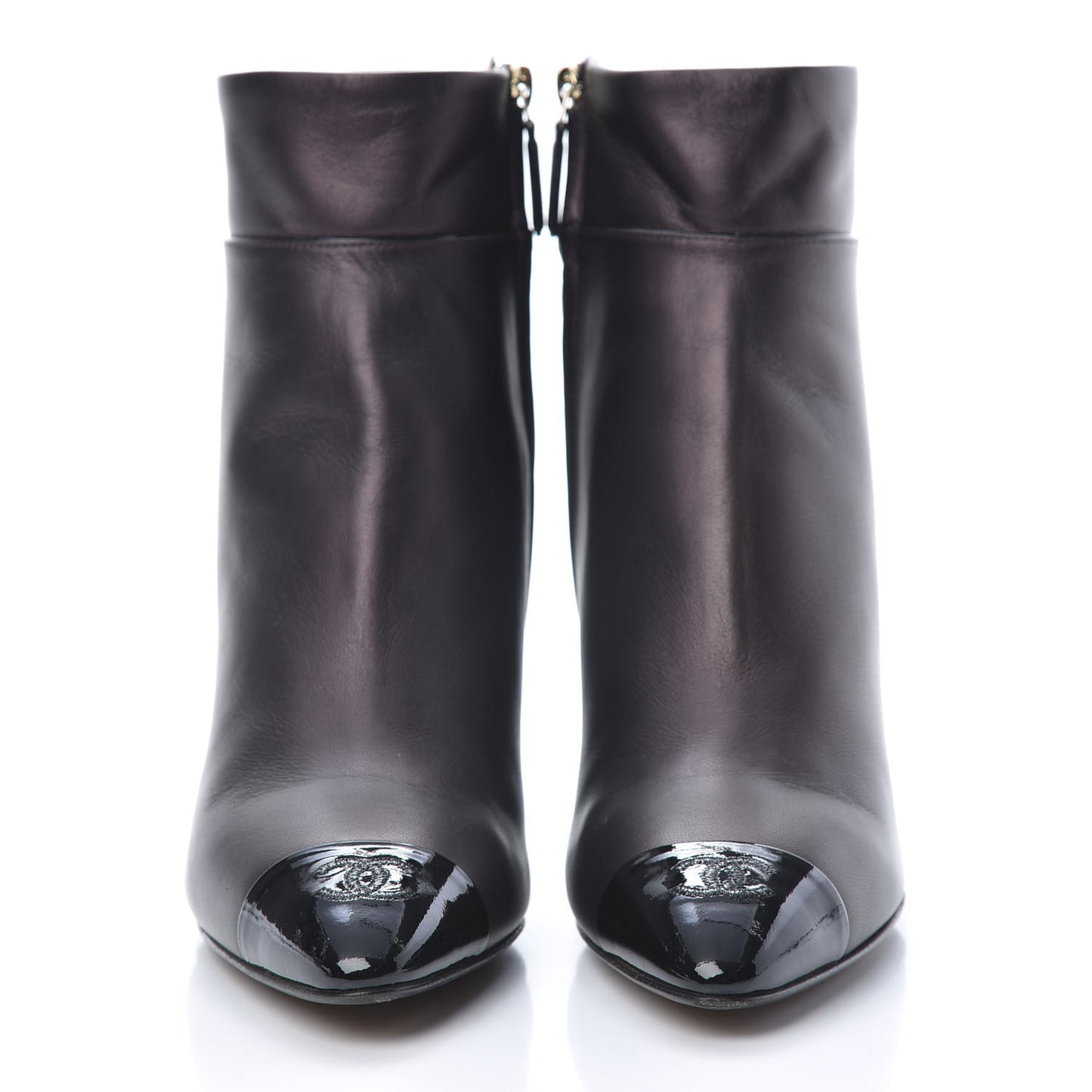 Lambskin Patent Cap Toe CC Short Ankle Boots 42 Burgundy Black