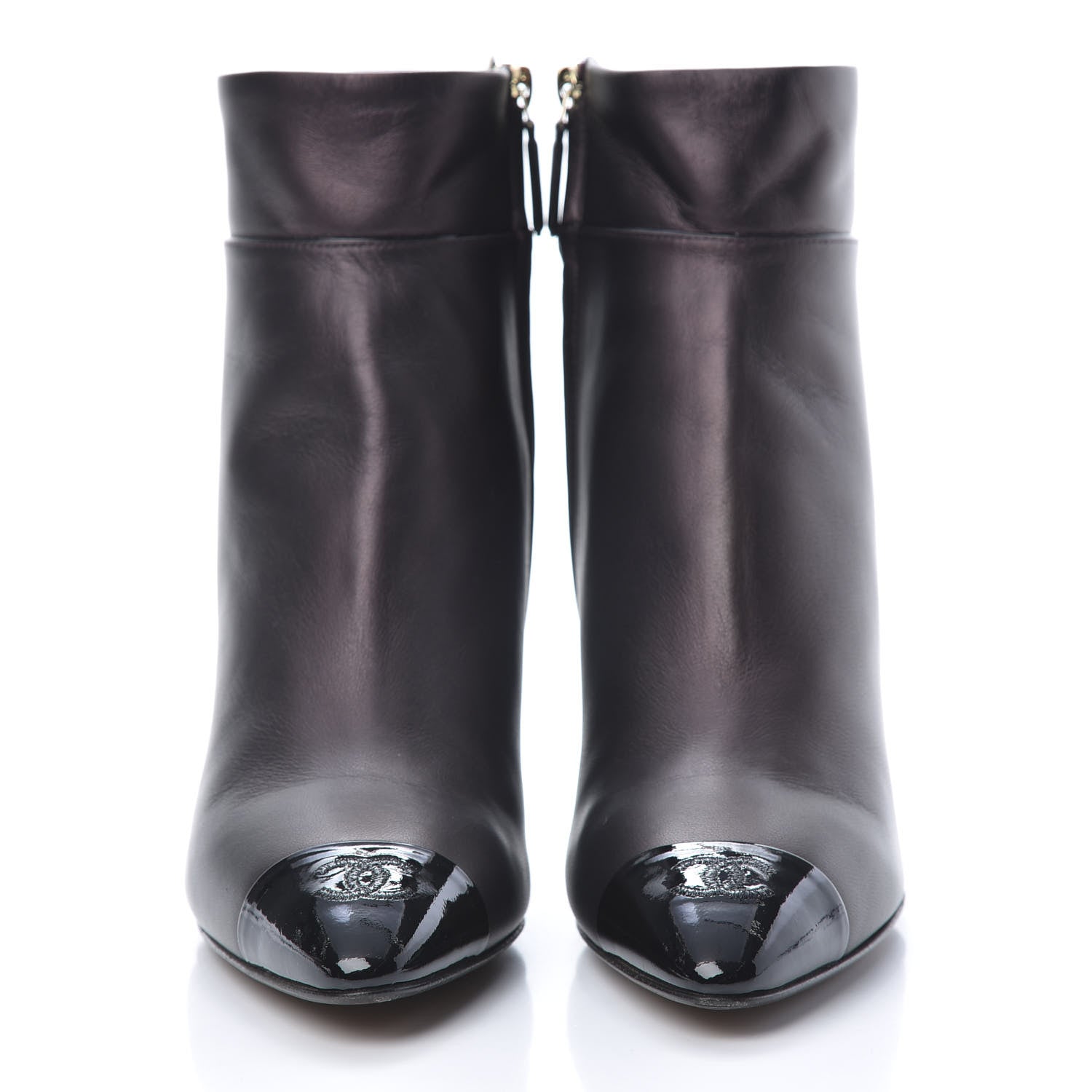 Chanel Lambskin Patent Cap Toe CC Short Ankle Boots 42 Burgundy Black 2 of 8