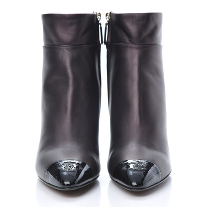 Chanel Lambskin Patent Cap Toe CC Short Ankle Boots 42 Burgundy Black 2 of 8
