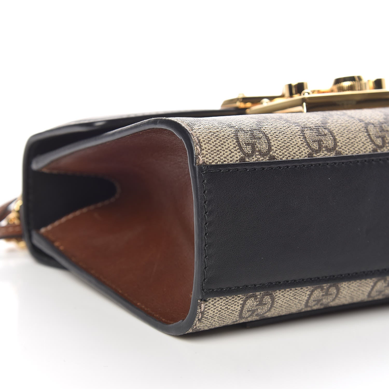 Gucci GG Supreme Monogram Calfskin Small Padlock Shoulder Bag Beige Black Cuir 9 of 10