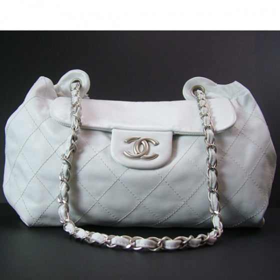 Leather Quilted Flap Hobo Ivory