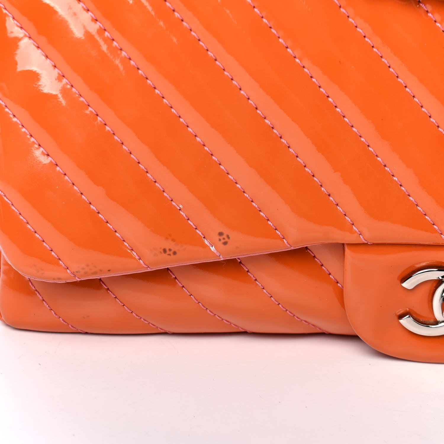 Chanel Patent Chevron Quilted Jumbo Single Flap Orange 5 of 6