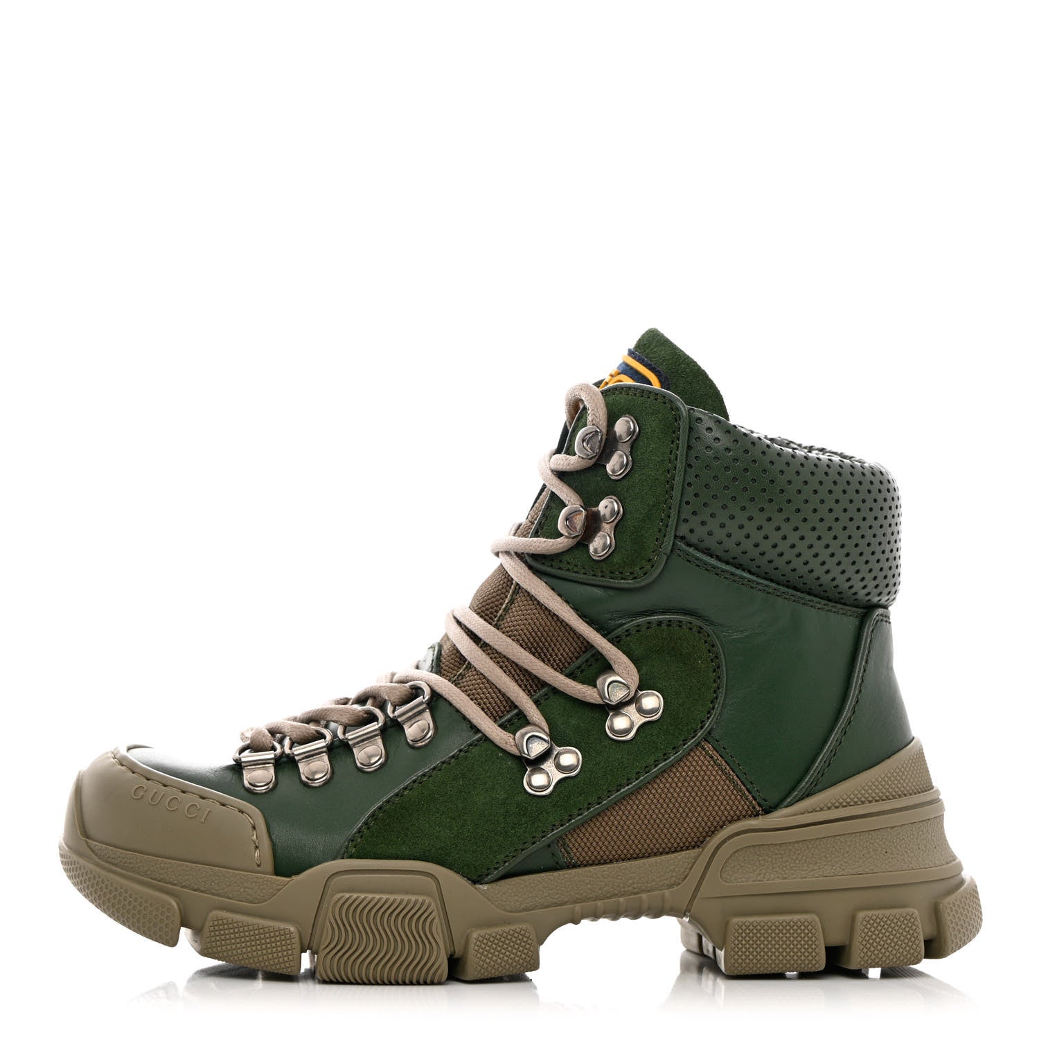 Gucci X SEGA Calfskin Suede Technical Canvas Womens Flashtrek High-Top Sneakers 35.5 Olive Green Ardesia 1 of 14