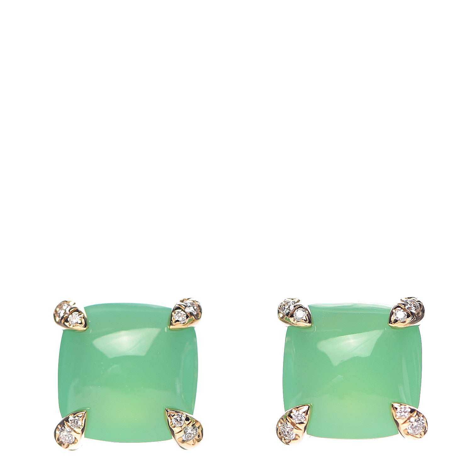 David Yurman 18K Yellow Gold Diamond Chrysoprase 8mm Chatelaine Earrings 1 of 5