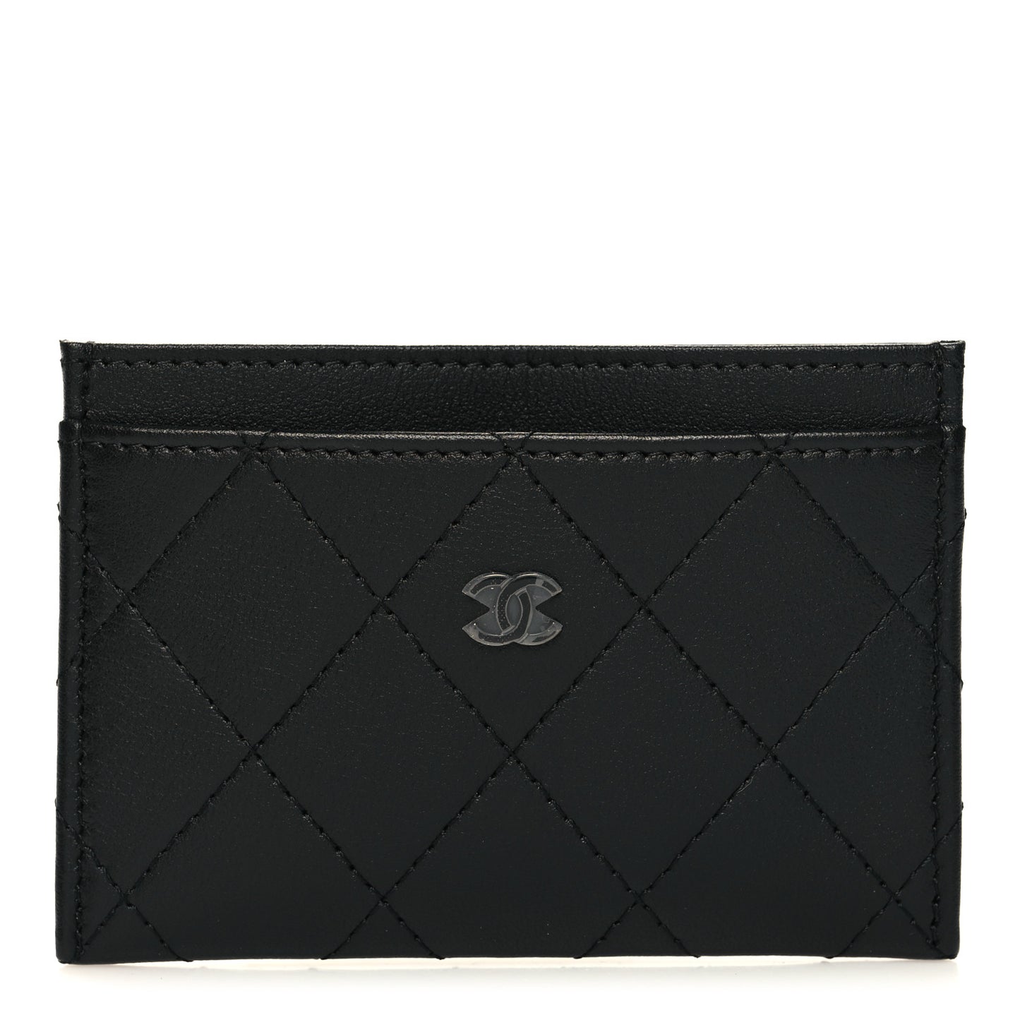 Lambskin Glitter Quilted Card Holder Black