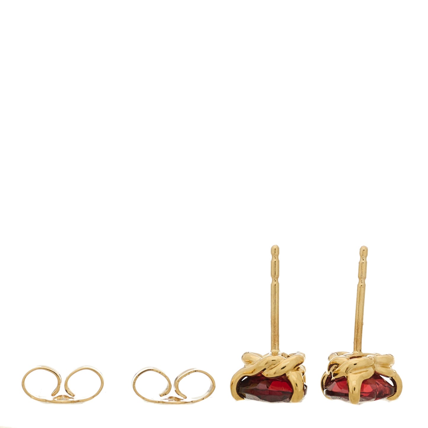 18K Yellow Gold Garnet Heart Stud Earrings