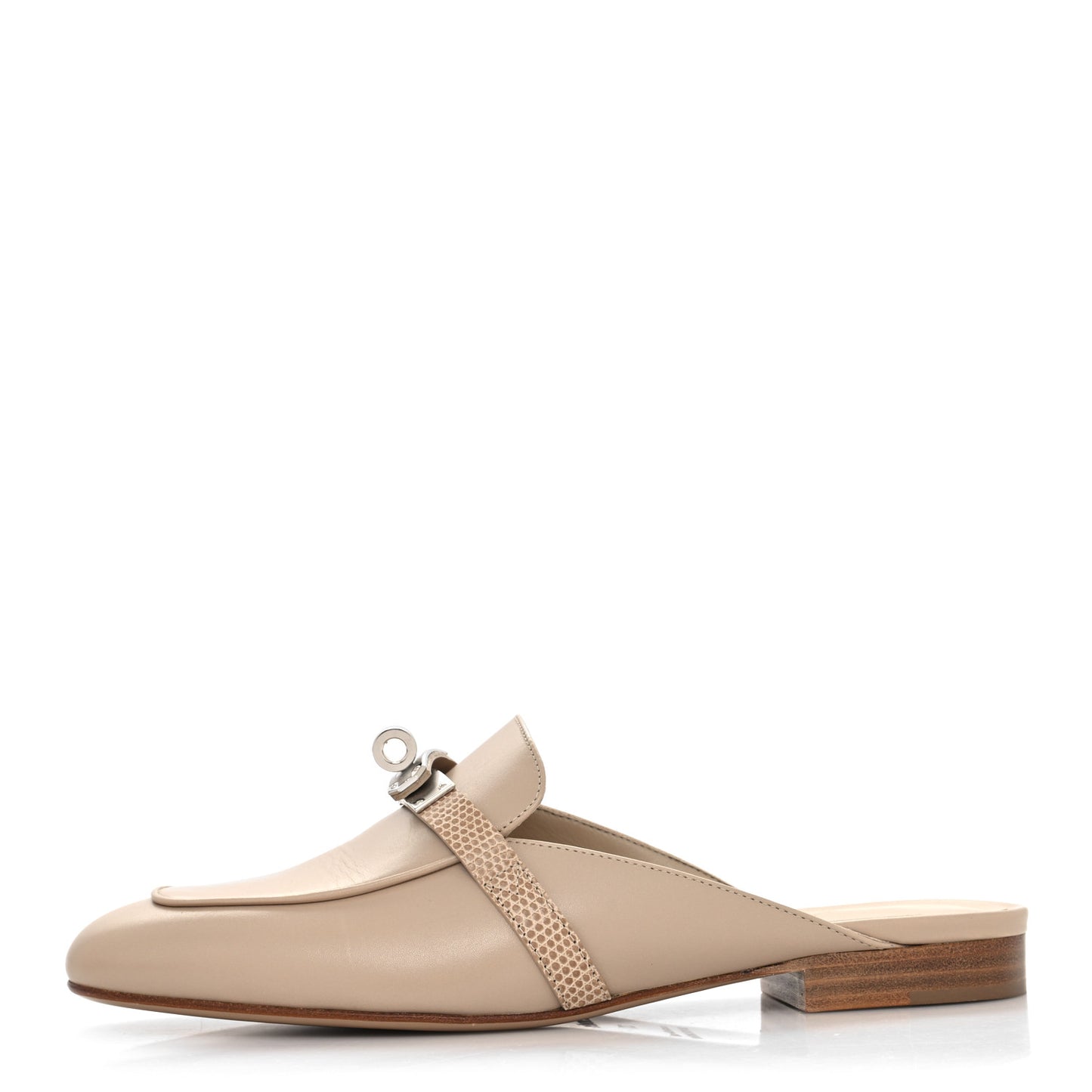 Shiny Lizard Calfskin Oz Mules 37 Beige Sarrazin