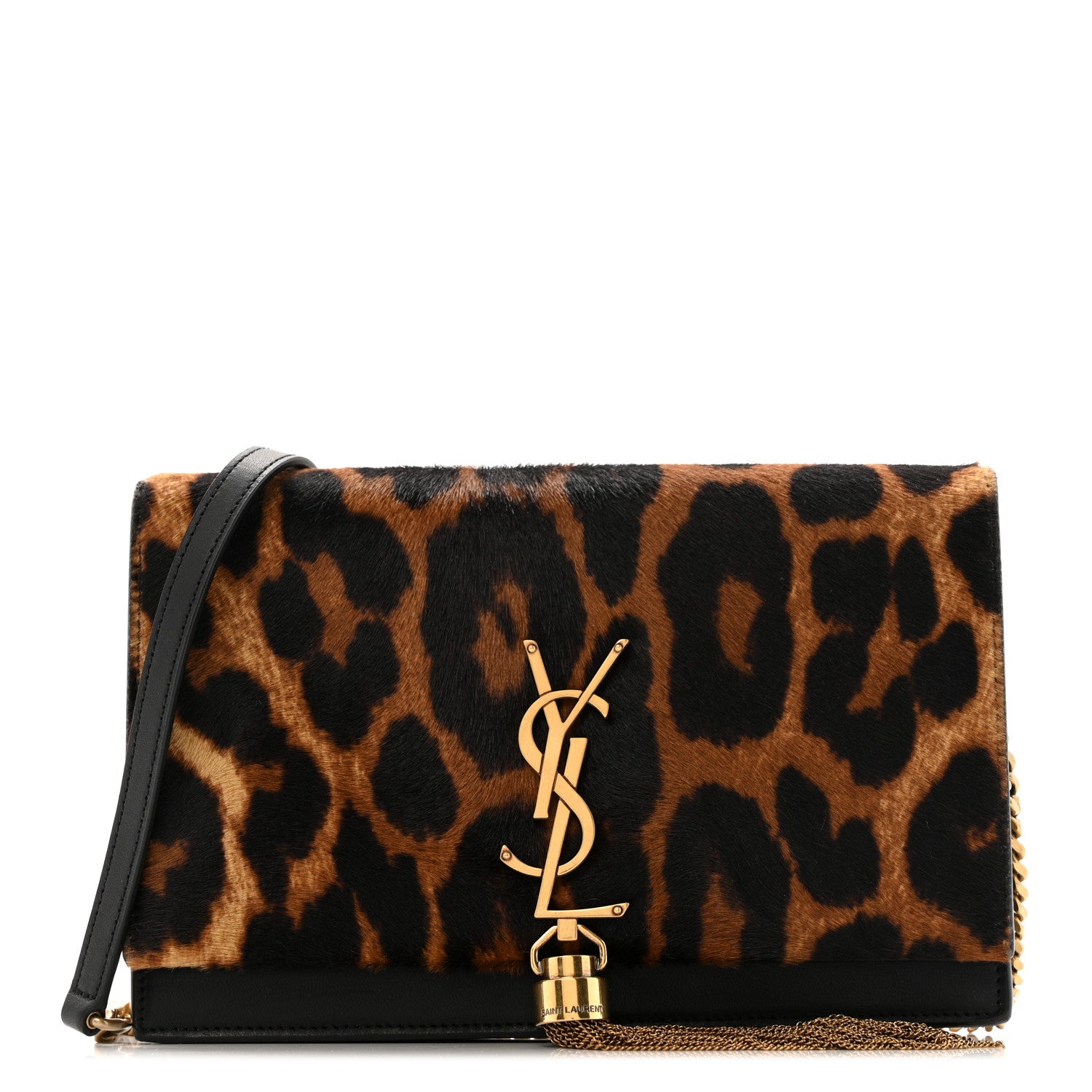 Saint Laurent Pony Hair Leopard Print Classic Monogram Kate Tassel Chain Wallet Black 1 of 11
