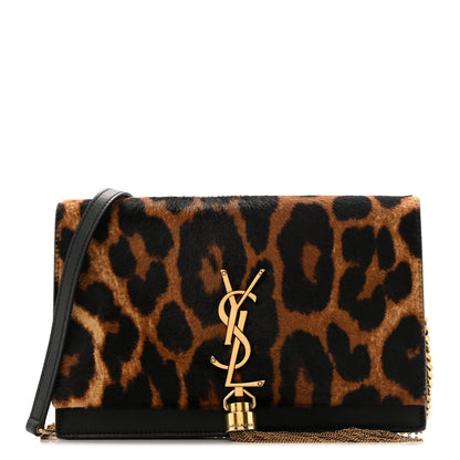 Saint Laurent Pony Hair Leopard Print Classic Monogram Kate Tassel Chain Wallet Black 1 of 11