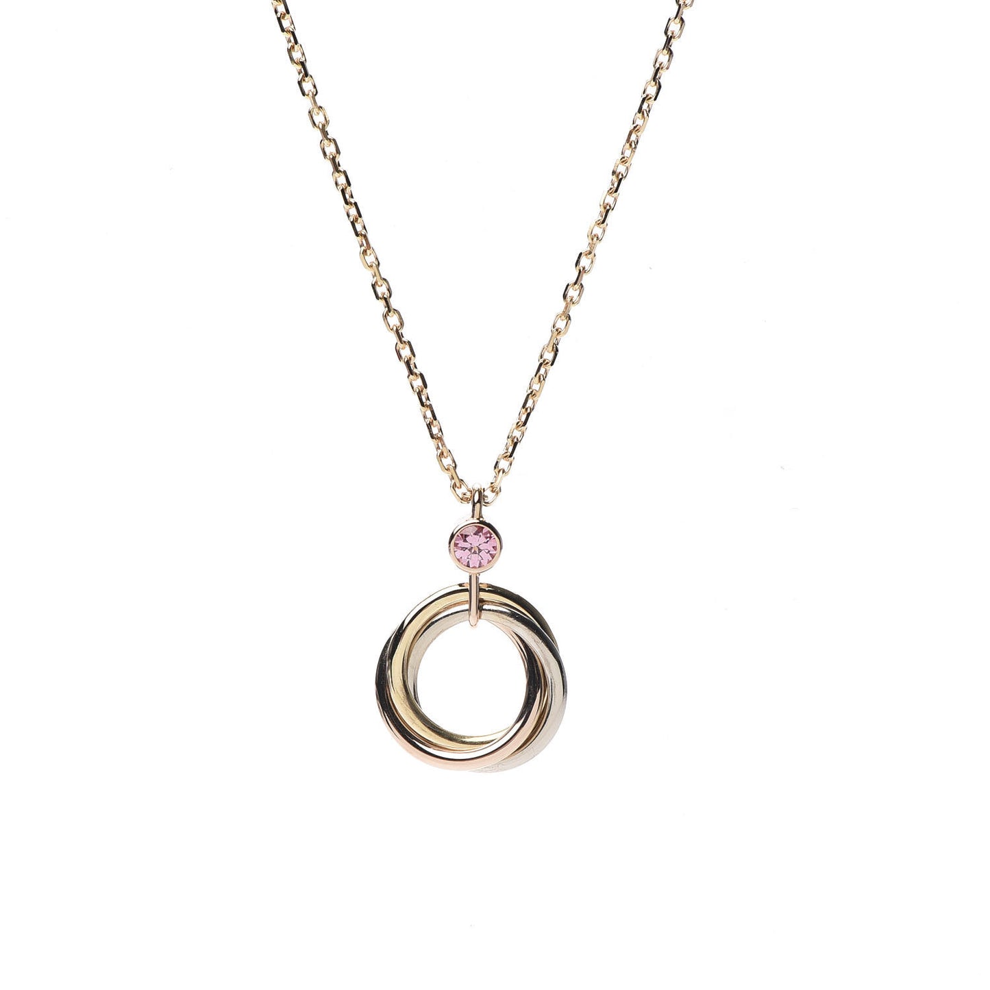 18K Pink Yellow White Gold Pink Spinel Trinity Pendant Necklace