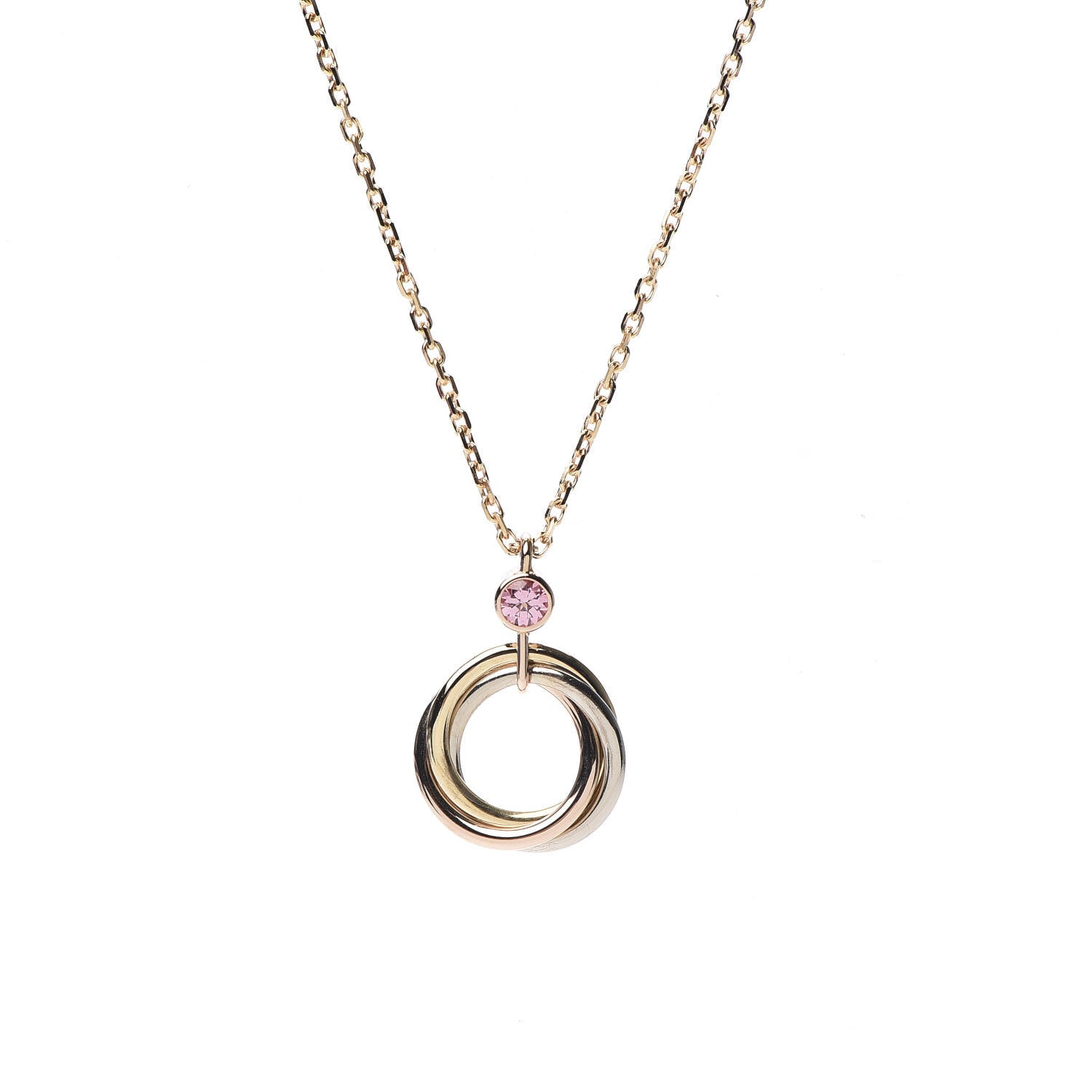 Cartier 18K Pink Yellow White Gold Pink Spinel Trinity Pendant Necklace 4 of 7