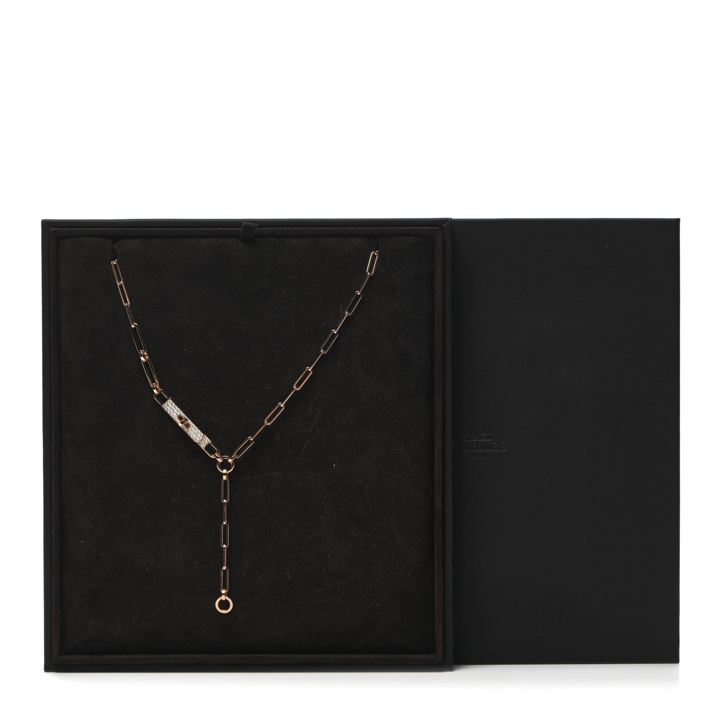18K Rose Gold Diamond Pave PM Kelly Chaine Lariat Necklace ST