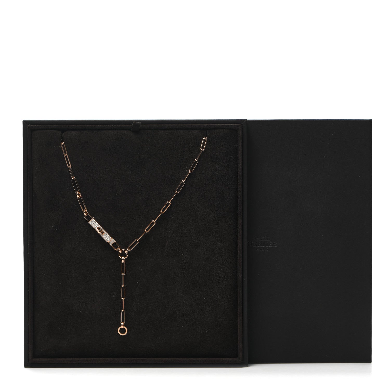 Hermes 18K Rose Gold Diamond Pave PM Kelly Chaine Lariat Necklace ST 5 of 5