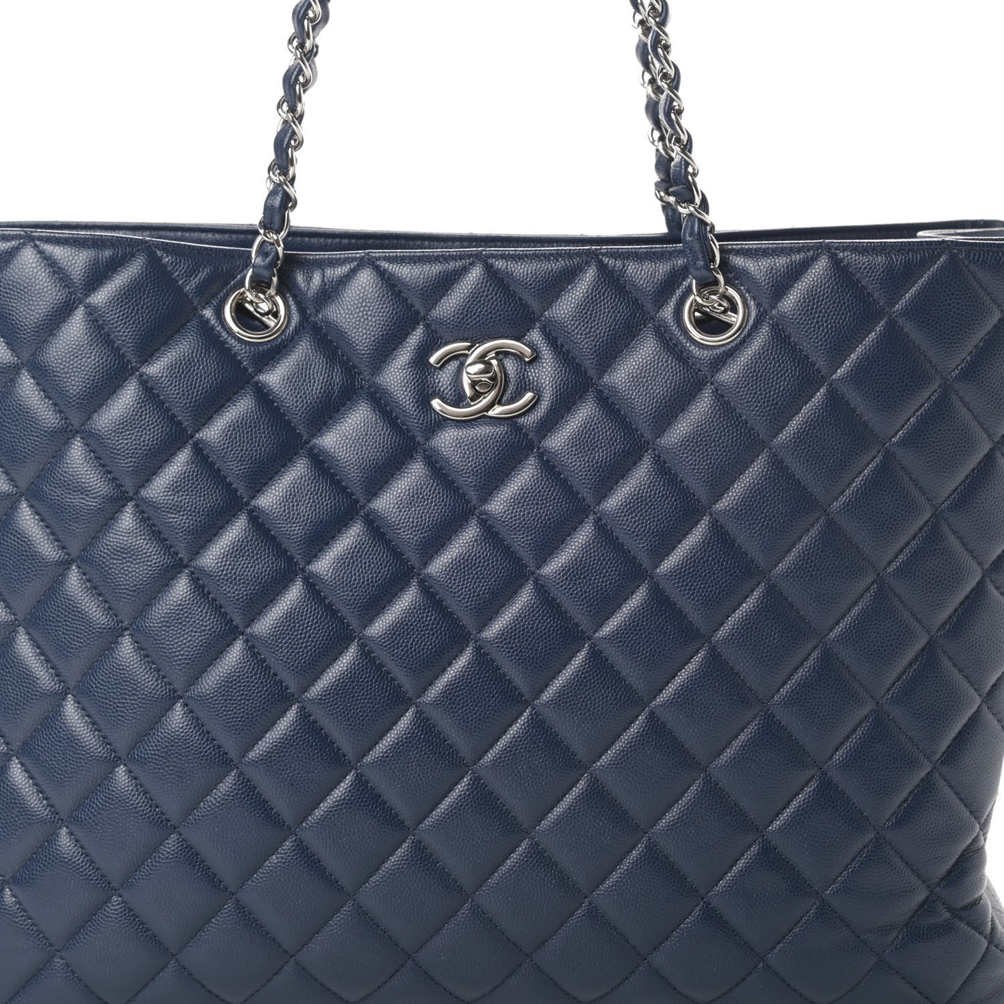 Caviar Quilted Large CC Shopping Tote Navy