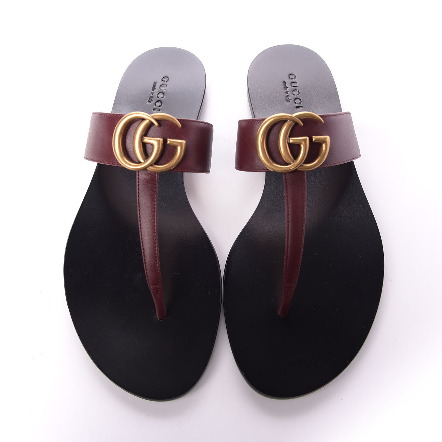 Gucci Calfskin GG Marmont Thong Sandals 37 Vintage Bordeaux 5 of 10