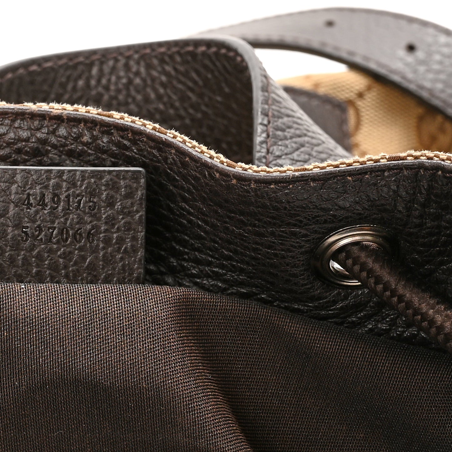 Monogram Dollar Calfskin O Drawstring Backpack Beige Ebony Testa di Moro Dark Chocolate