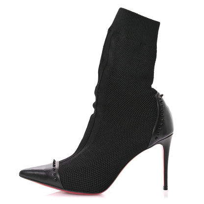 Christian Louboutin Shiny Nappa Maille Tricot Dovi Dova 85 Spiked Ankle Sock Boots 37 Black 1 of 8