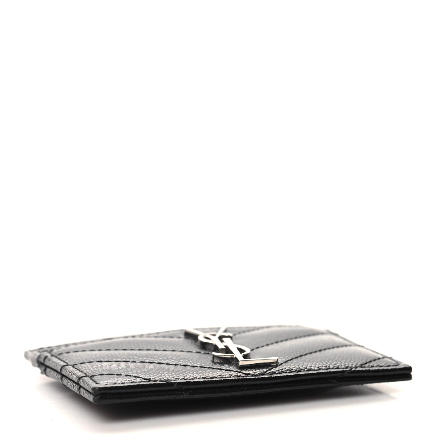 Saint Laurent Grain De Poudre Matelasse Chevron Monogram Credit Card Case Black 4 of 8