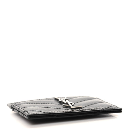 Saint Laurent Grain De Poudre Matelasse Chevron Monogram Credit Card Case Black 4 of 8