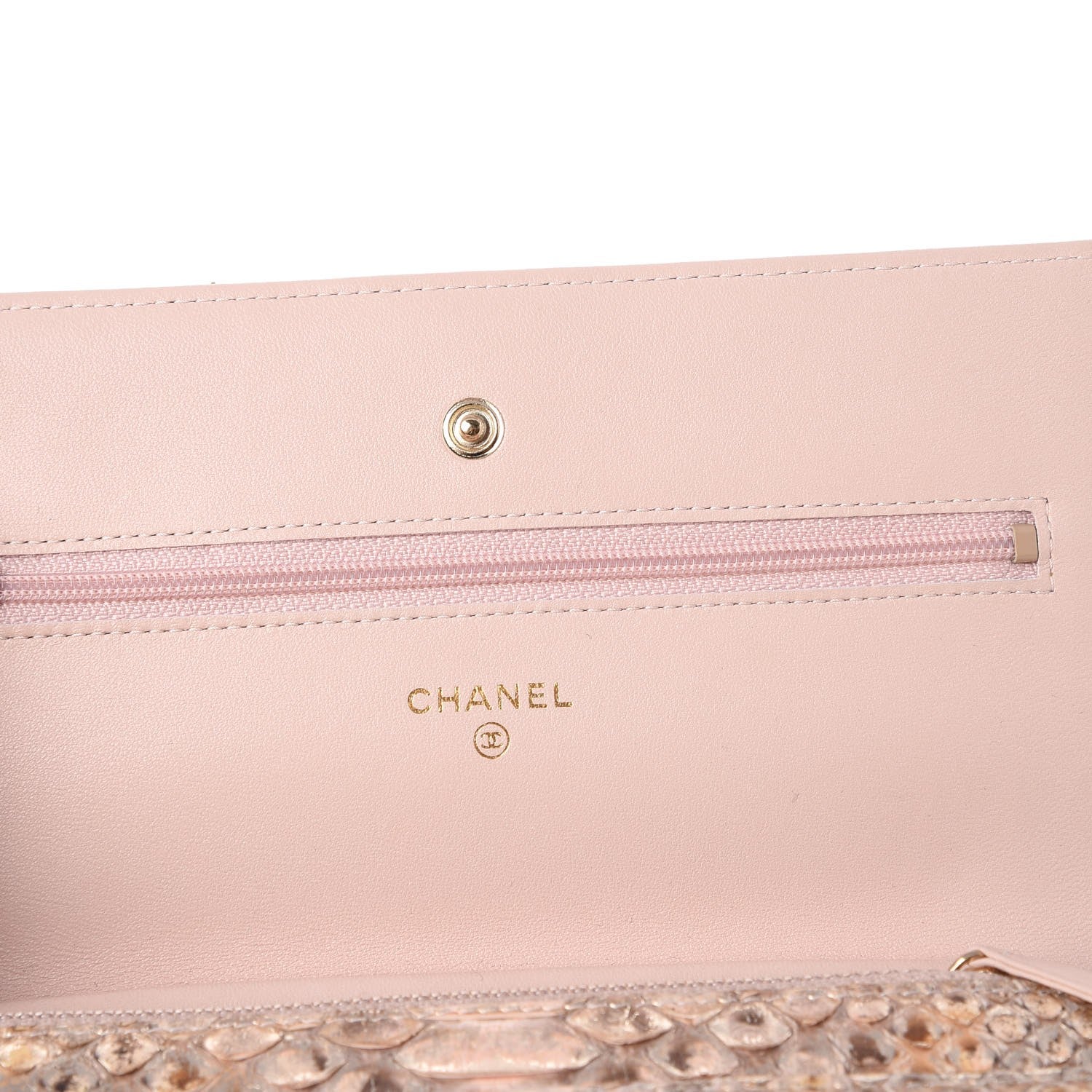 Chanel Metallic Python Wallet On Chain WOC Light Pink 6 of 8