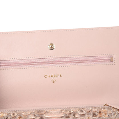 Chanel Metallic Python Wallet On Chain WOC Light Pink 6 of 8