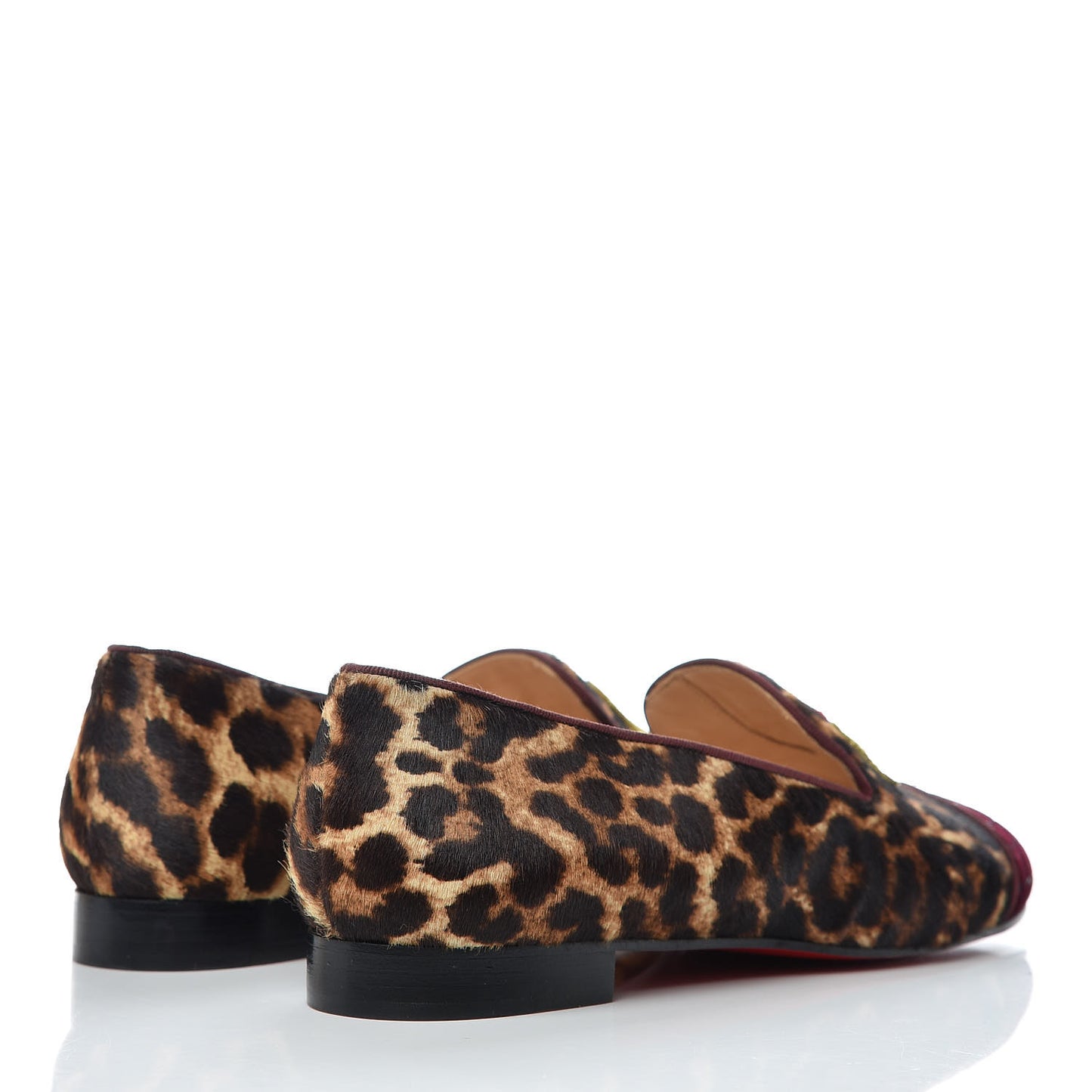 Leopard Print Calf Hair Cap Toe I Love My Loubies Loafers 38.5 Red