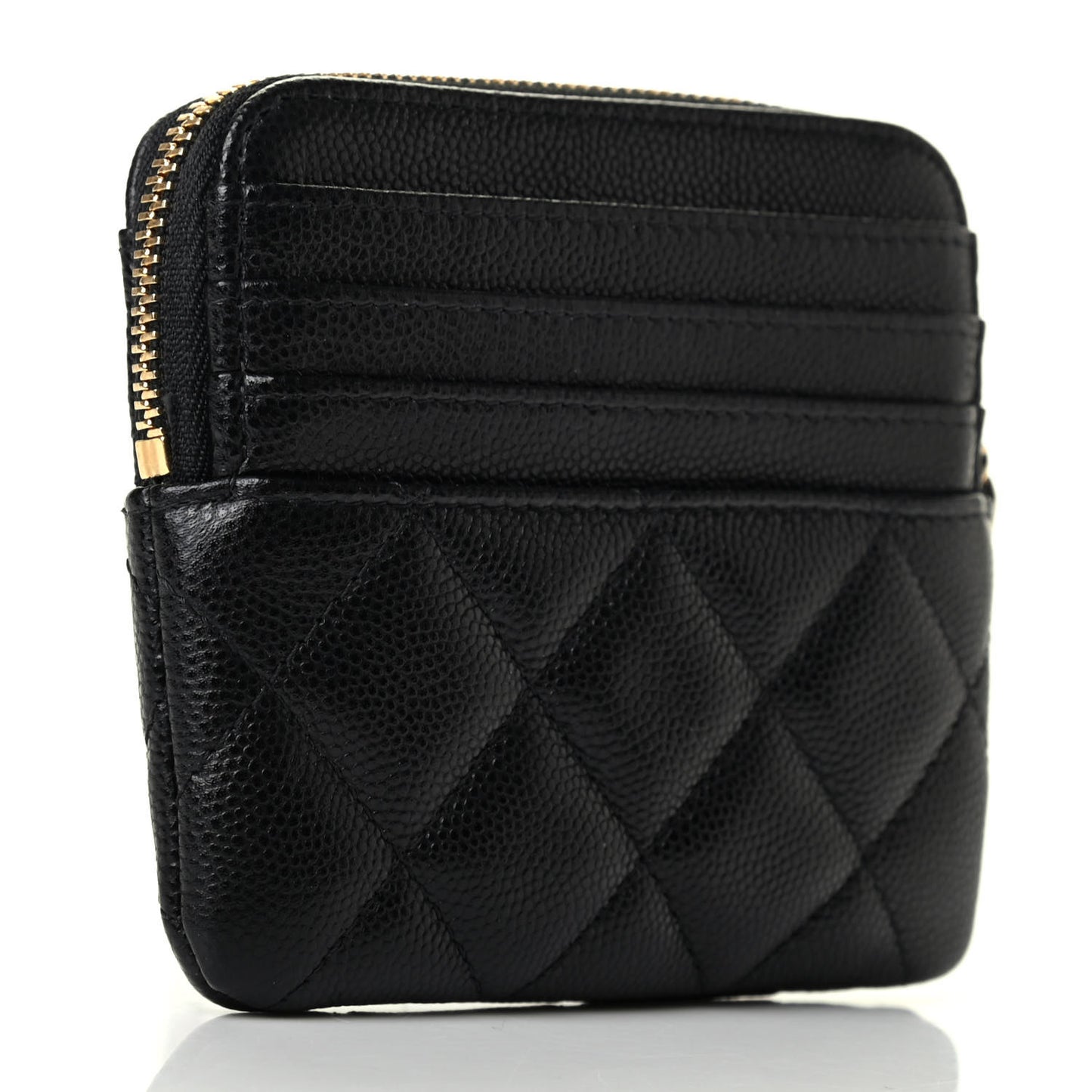 Caviar Quilted Zip Card Holder Wallet Black