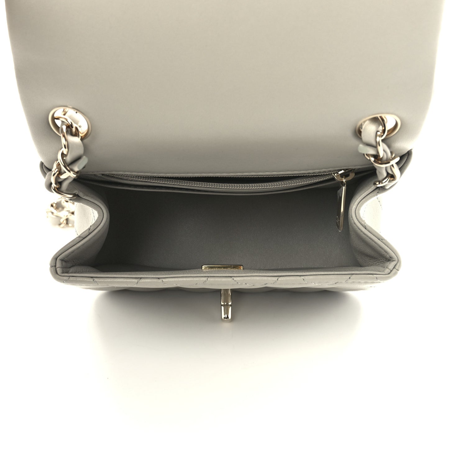 Lambskin Quilted Mini Square Flap Light Grey