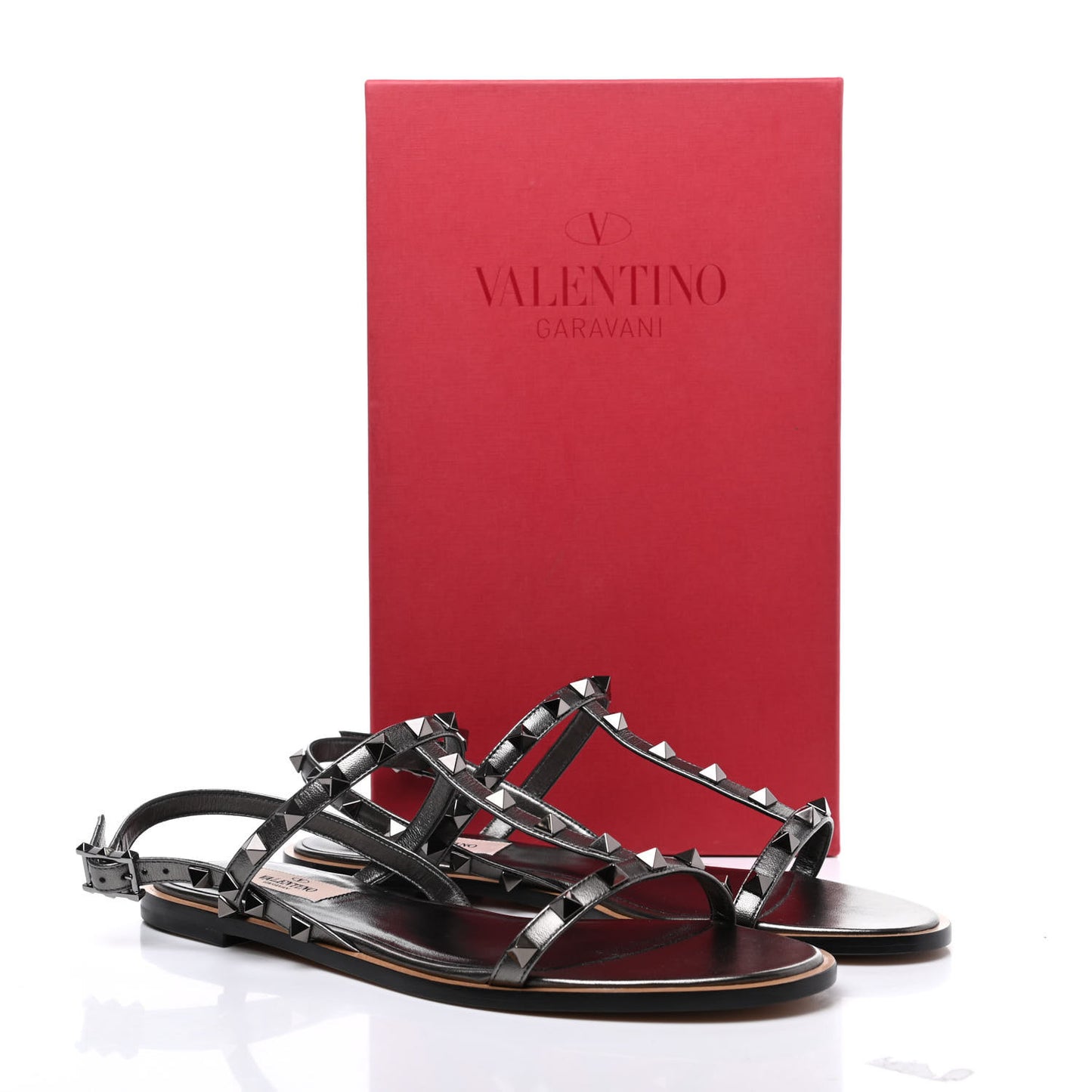 Metallic Nappa Rockstud T-Strap Slingback Flat Sandals 39 Rutenio