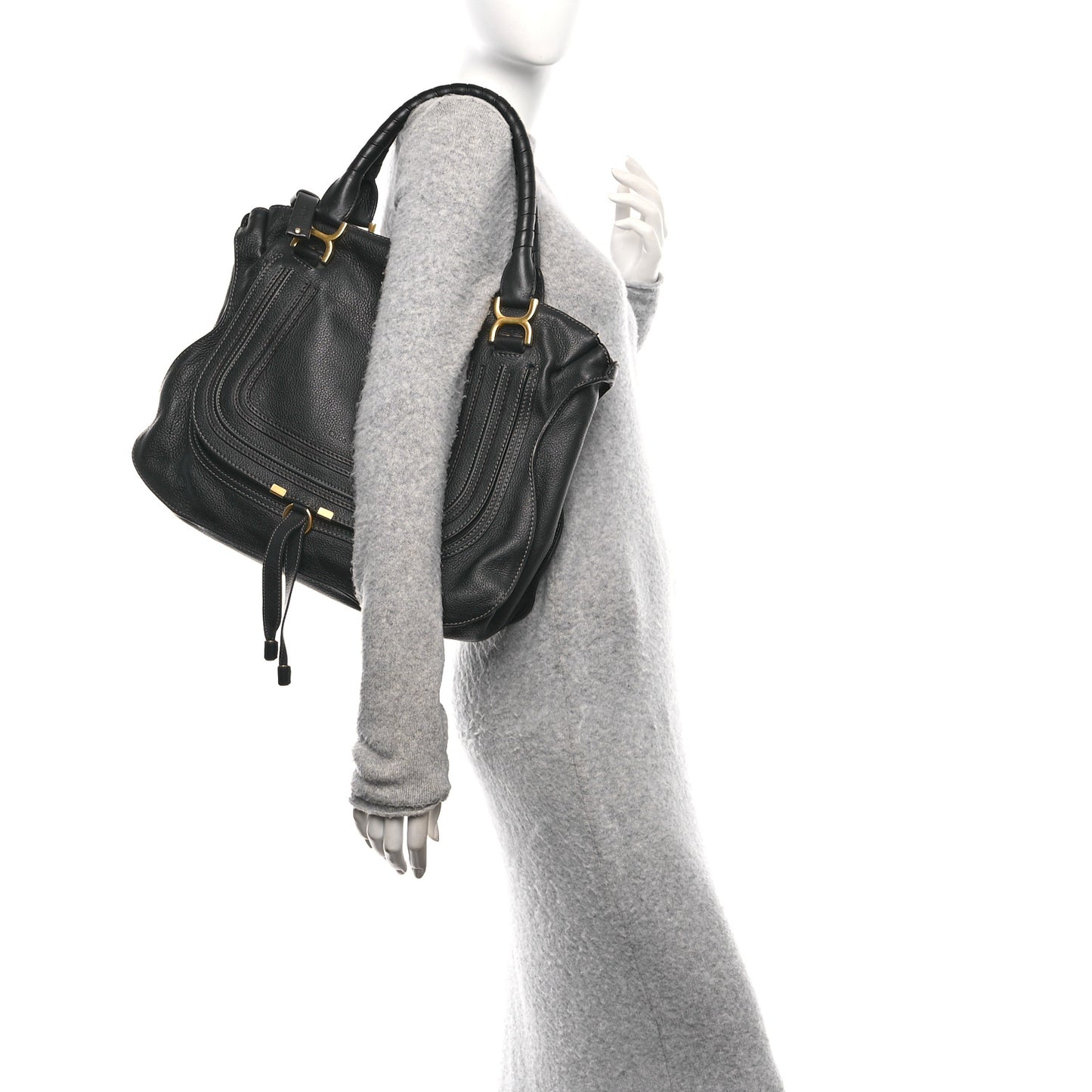 Calfskin Large Marcie Satchel Black