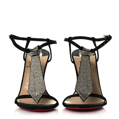 Christian Louboutin Satin Crepe Strass T Cab 100 T-Strap Sandals 36.5 Black 2 of 9