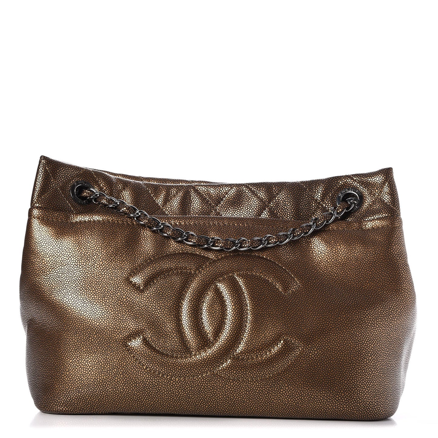 Metallic Caviar Quilted Large Timeless CC Soft Tote Bronze