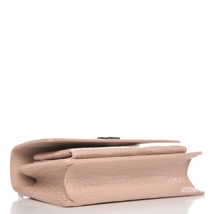 Saint Laurent Calfskin Crocodile Embossed Monogram Sunset Chain Wallet Marble Pink 4 of 7